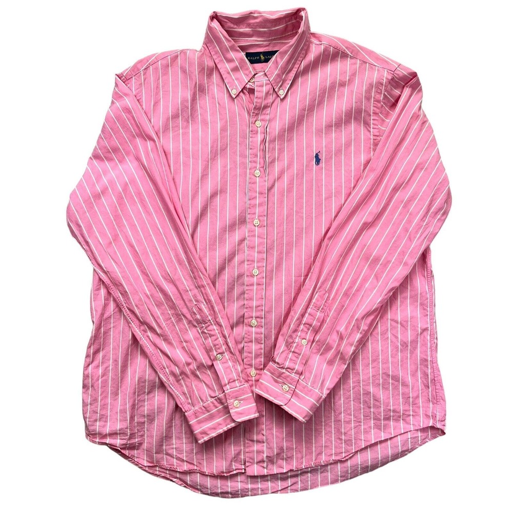 Ralph Lauren Classic Fit Long Sleeve Button Down Large Pink and White Stripe